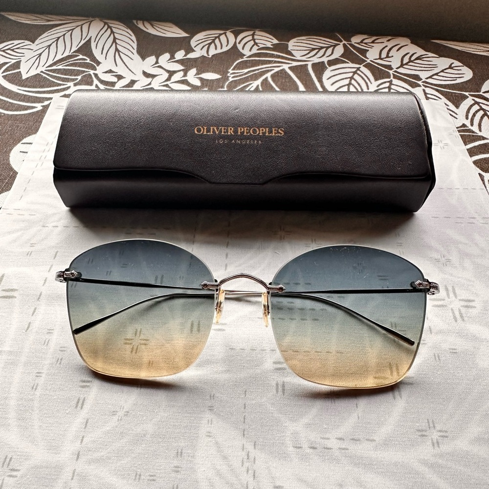 Oliver Peoples Blue and Gold Gradient Sunglasses
